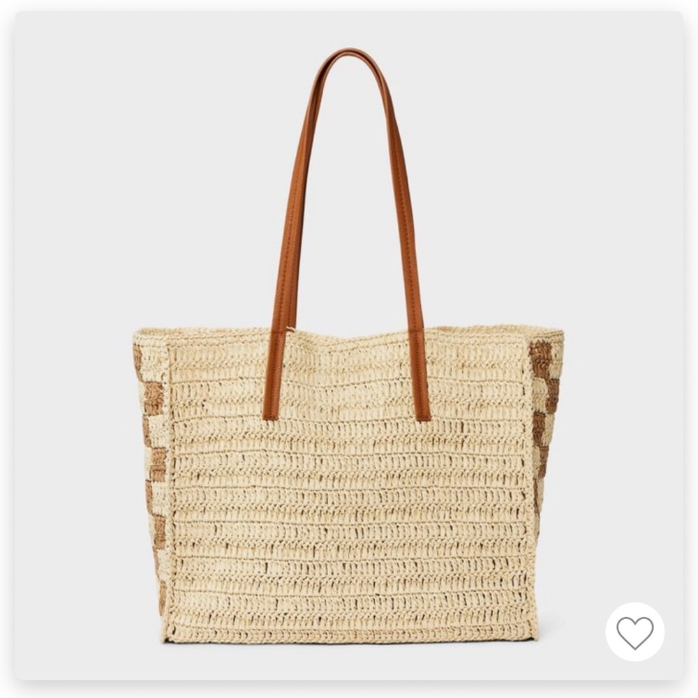 Straw Tote Bag with Tan Handles